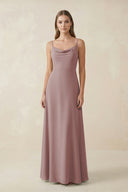 Dusty Rose Cami Strap A-Line Chiffon Bridesmaid Dress | KISSBRIDAL