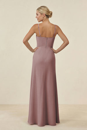 Dusty Rose Cami Strap Chiffon Sheath Bridesmaid Gown (2) | KISSBRIDAL