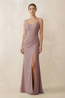 Dusty Rose Cami Strap Chiffon Sheath Bridesmaid Gown | KISSBRIDAL