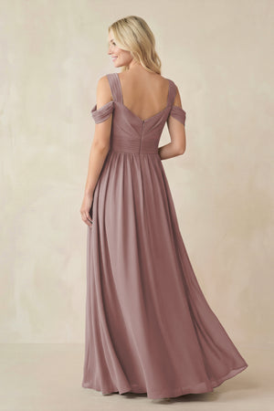 Dusty Rose Chiffon A-Line Bridesmaid Dress with Slit (2) | KISSBRIDAL