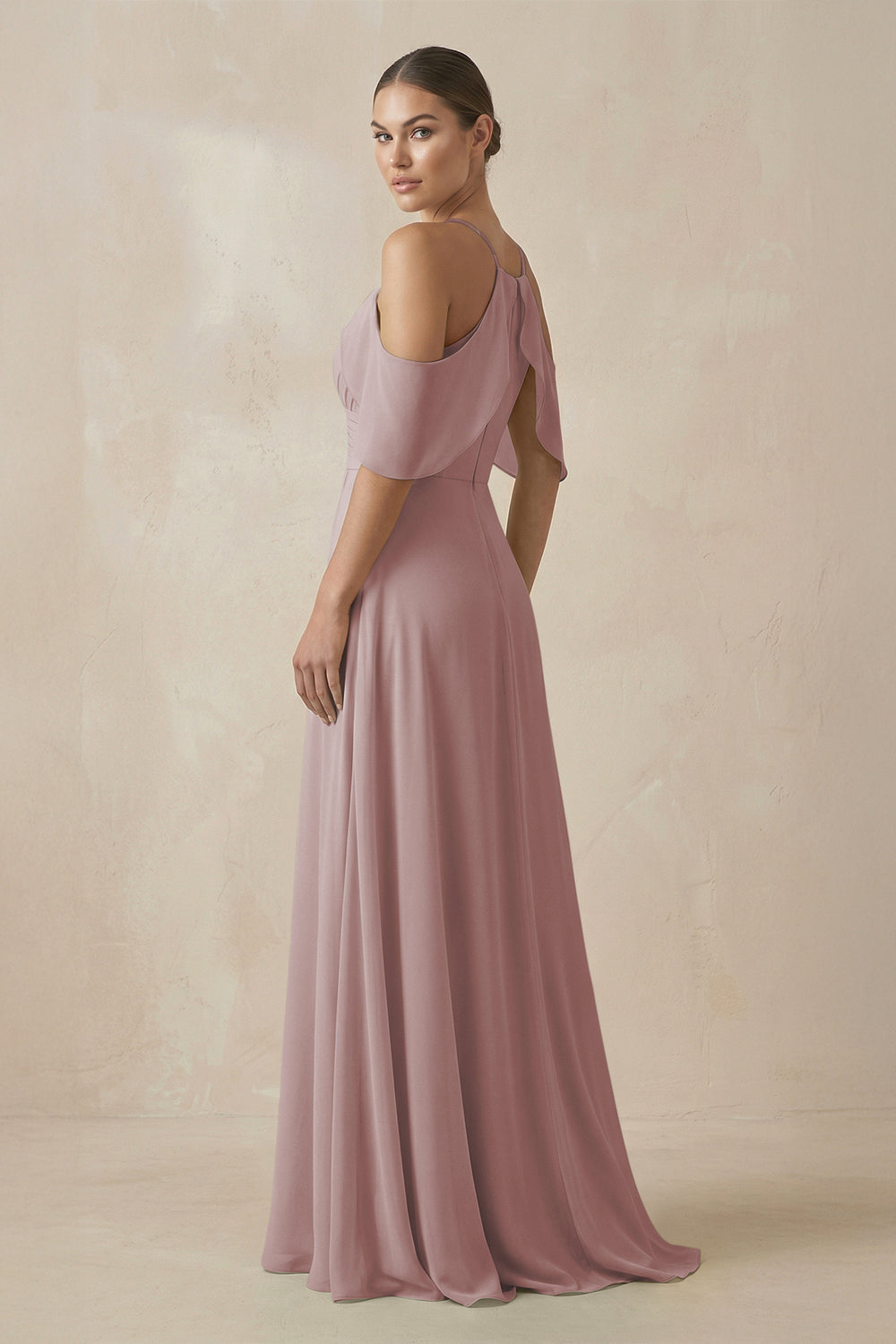 Chiffon A-Line Long Bridesmaid Dress in Dusty Rose