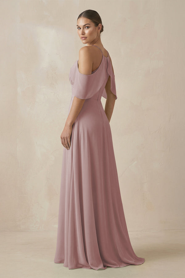 Dusty Rose Chiffon A-Line Long Bridesmaid Dress (2) | KISSBRIDAL