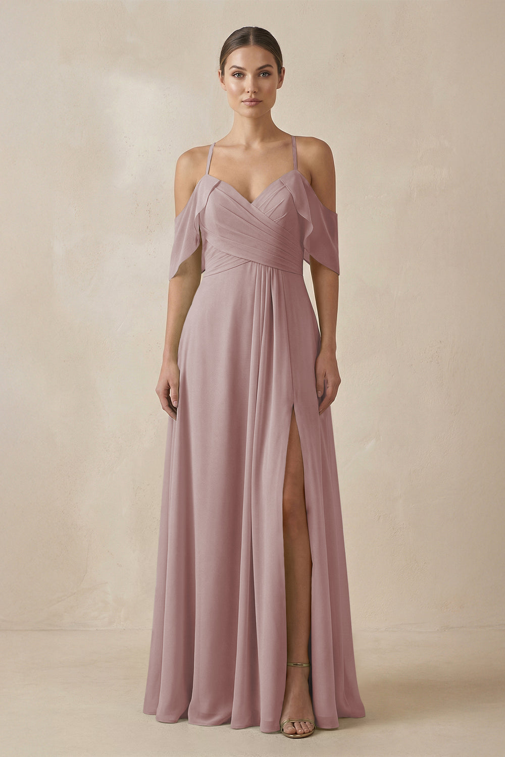 Chiffon A-Line Long Bridesmaid Dress in Dusty Rose