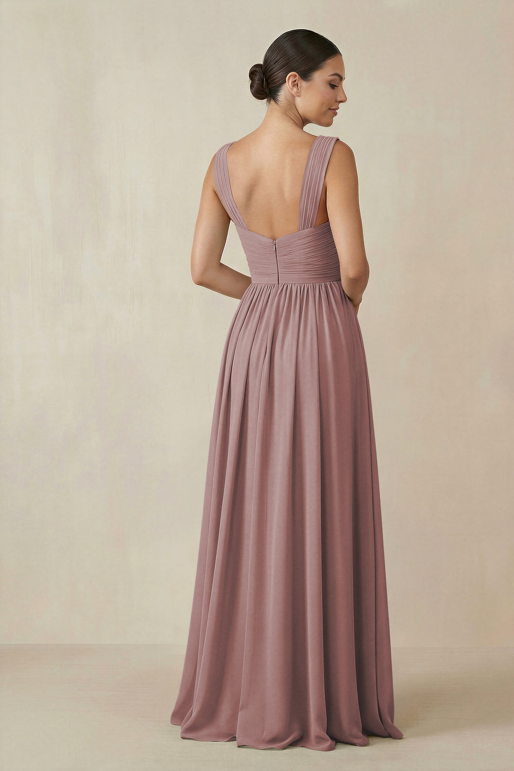 Chiffon A-Line Pleated Bridesmaid Dress in Dusty Rose