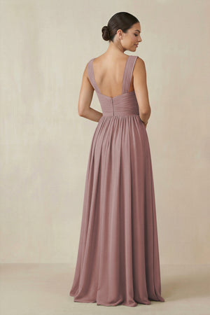 Dusty Rose Chiffon A-Line Pleated Bridesmaid Dress (2) | KISSBRIDAL