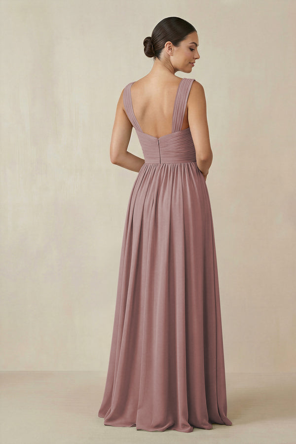 Dusty Rose Chiffon A-Line Pleated Bridesmaid Dress (2) | KISSBRIDAL
