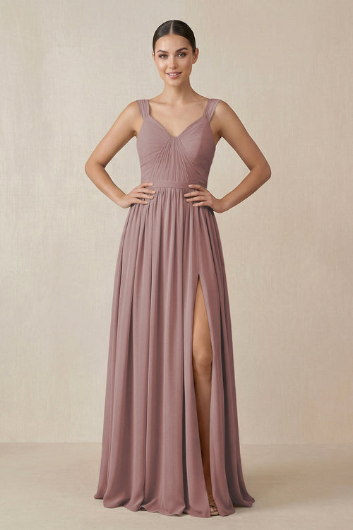 Dusty Rose Chiffon A-Line Pleated Bridesmaid Dress | KISSBRIDAL