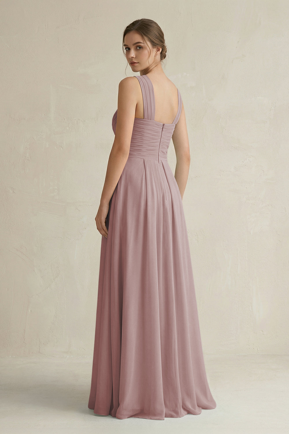 Cross Halter Chiffon A-Line Pleated Bridesmaid Dress in Dusty Rose