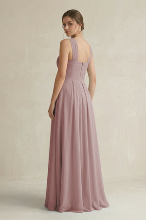 Dusty Rose Cross Halter Chiffon A-Line Pleated Bridesmaid Dress (2) | KISSBRIDAL