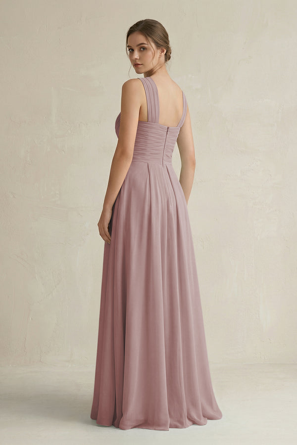 Dusty Rose Cross Halter Chiffon A-Line Pleated Bridesmaid Dress (2) | KISSBRIDAL