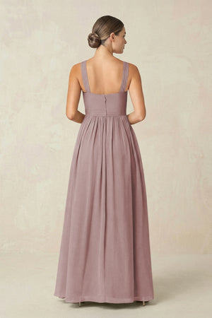 Dusty Rose Cross Halter Neck Chiffon A-Line Bridesmaid Dress With Slit (2) | KISSBRIDAL