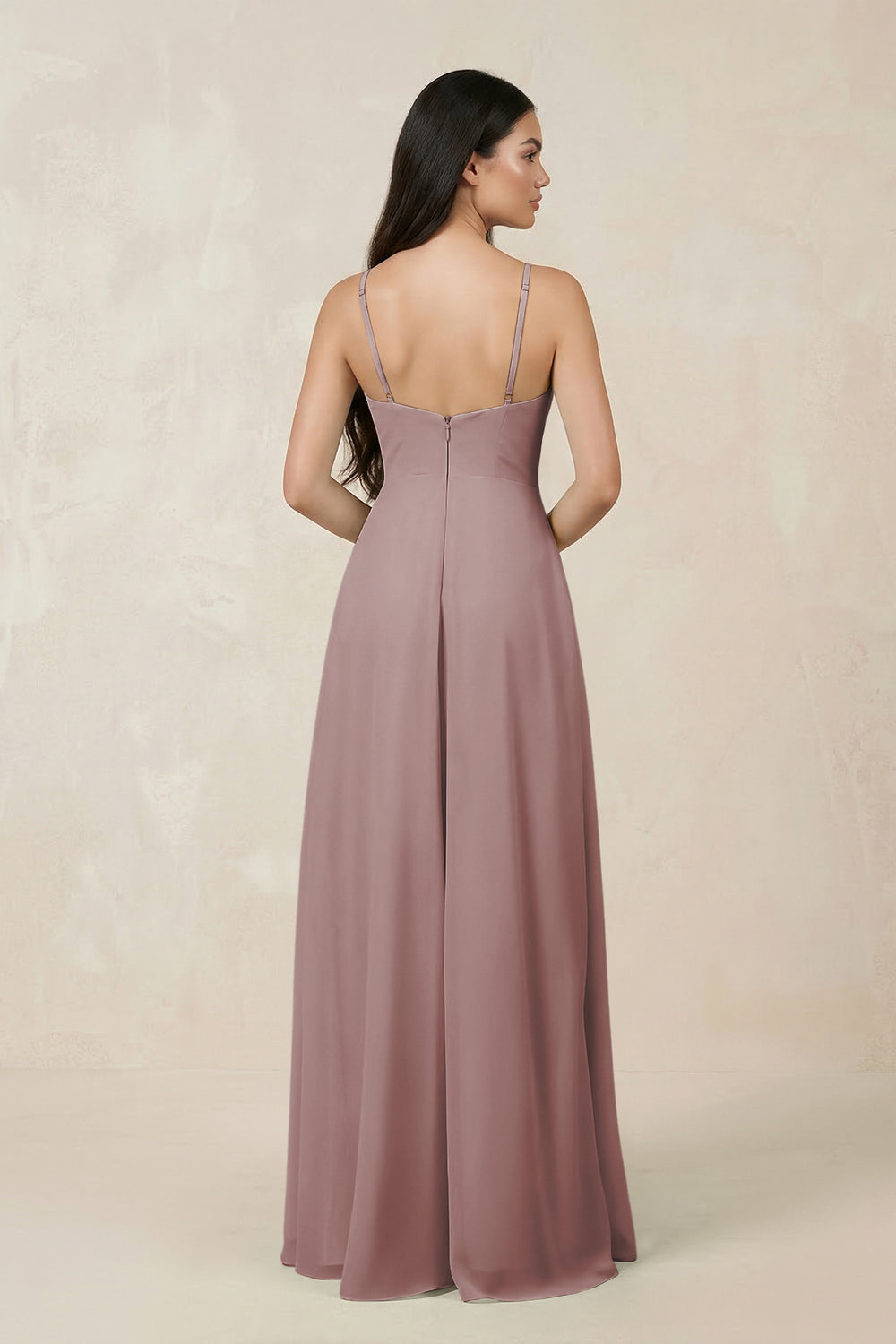 Halter Chiffon A-Line Bridesmaid Dress With Slit in Dusty Rose