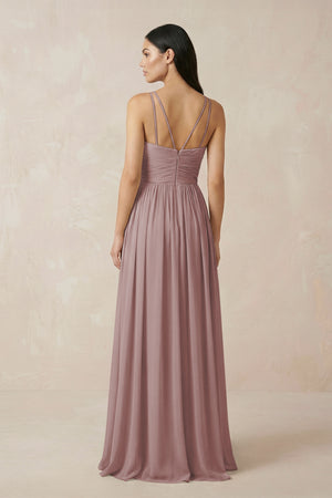 Dusty Rose Halter Neck A-Line Chiffon Bridesmaid Dress (2) | KISSBRIDAL