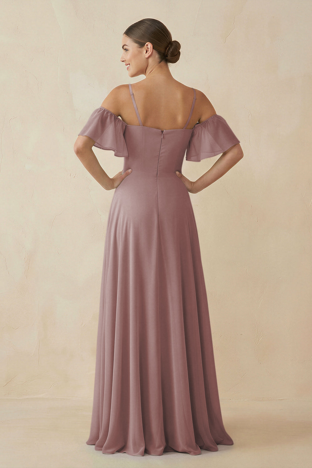 Off-the-Shoulder A-Line Chiffon Bridesmaid Dress in Dusty Rose