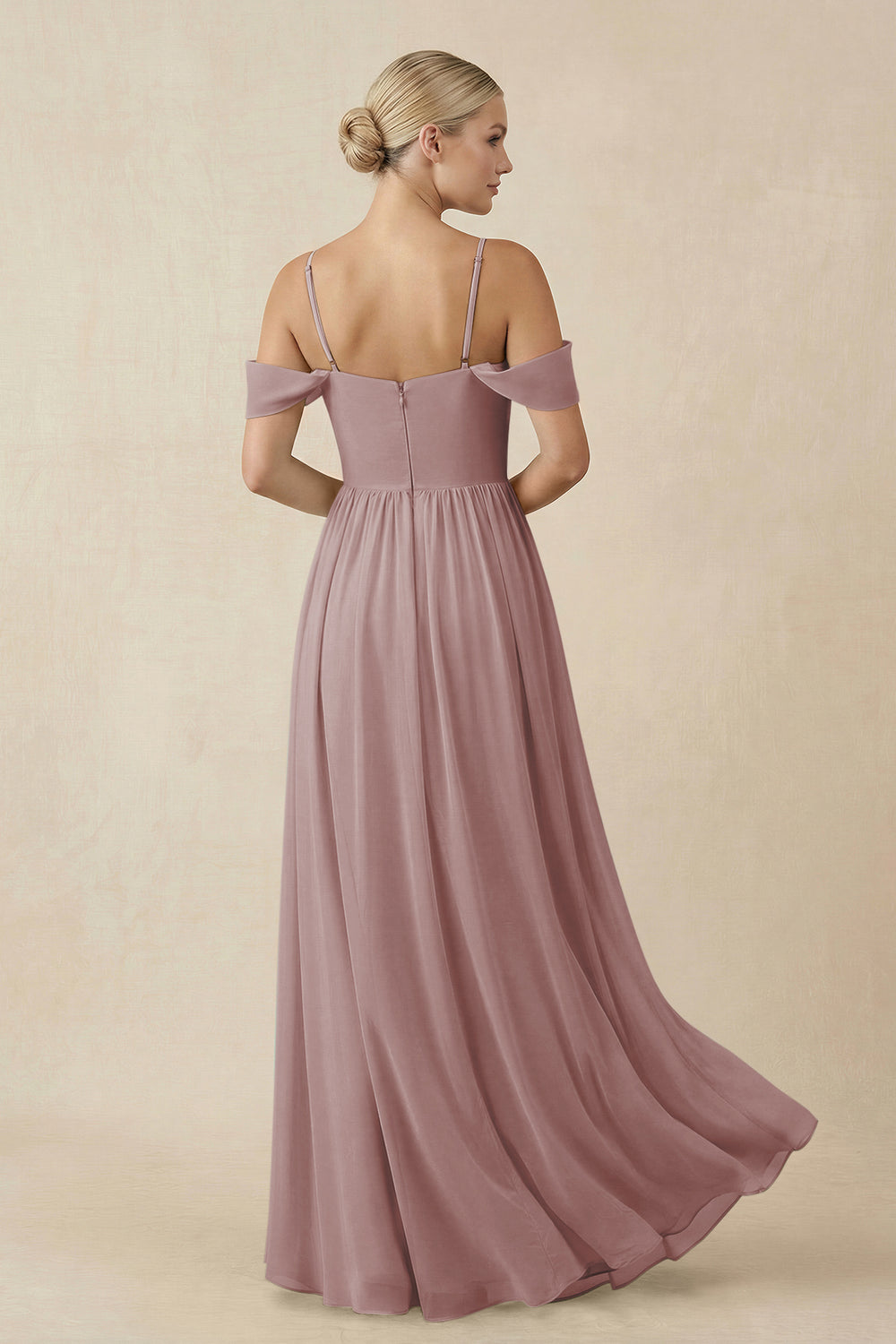 Off-the-Shoulder Sweetheart A-Line Chiffon Bridesmaid Dress in Dusty Rose