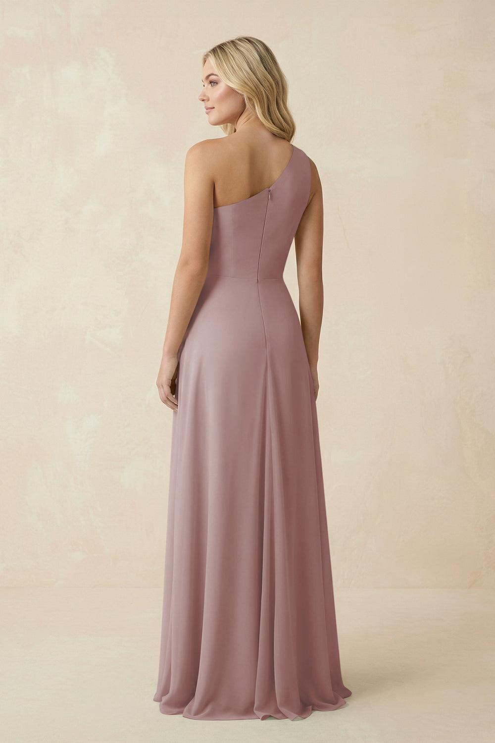 One-Shoulder Ruched A-Line Chiffon Bridesmaid Dress in Dusty Rose