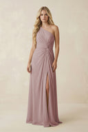 Dusty Rose One-Shoulder Ruched A-Line Chiffon Bridesmaid Dress | KISSBRIDAL