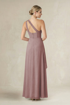 Dusty Rose One-Shoulder Sheath Ruched Ruffled Bridesmaid Dress in Dusty Rose (2) | KISSBRIDAL