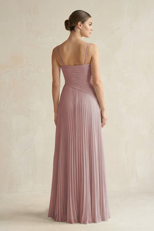 Dusty Rose Pleated A-Line Long Chiffon Bridesmaid Dress (2) | KISSBRIDAL