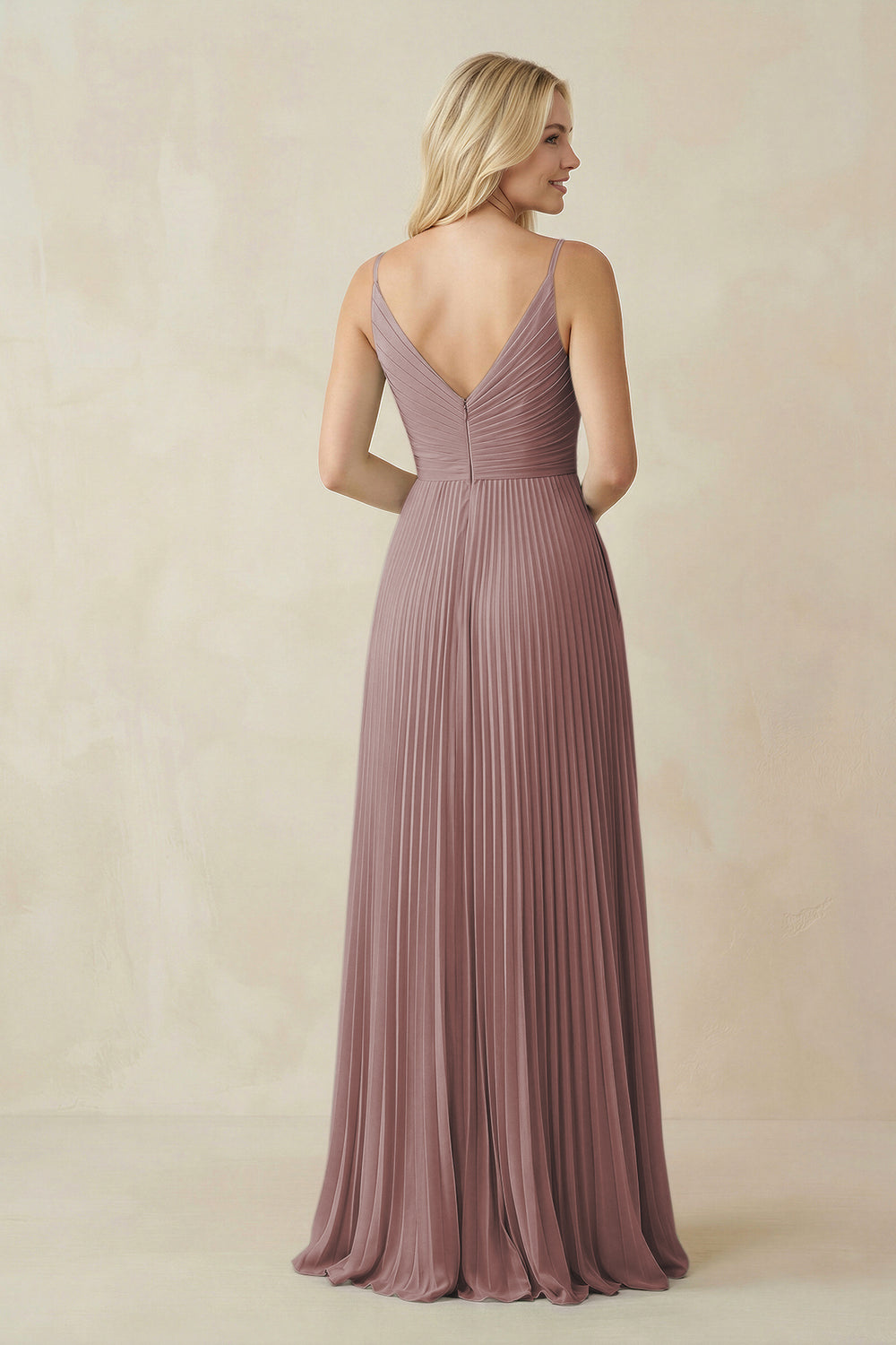 Pleated V-Neck A-Line Chiffon Bridesmaid Dress in Dusty Rose