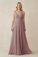 Dusty Rose Pleated V-Neck A-Line Chiffon Bridesmaid Dress | KISSBRIDAL