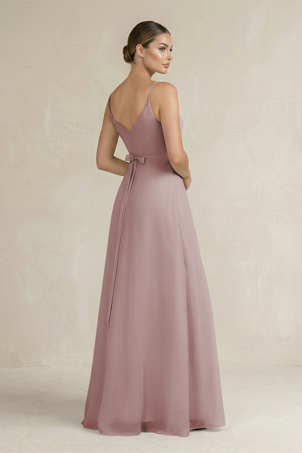 Ruched A-Line Chiffon Bridesmaid Dress with Slit in Dusty Rose