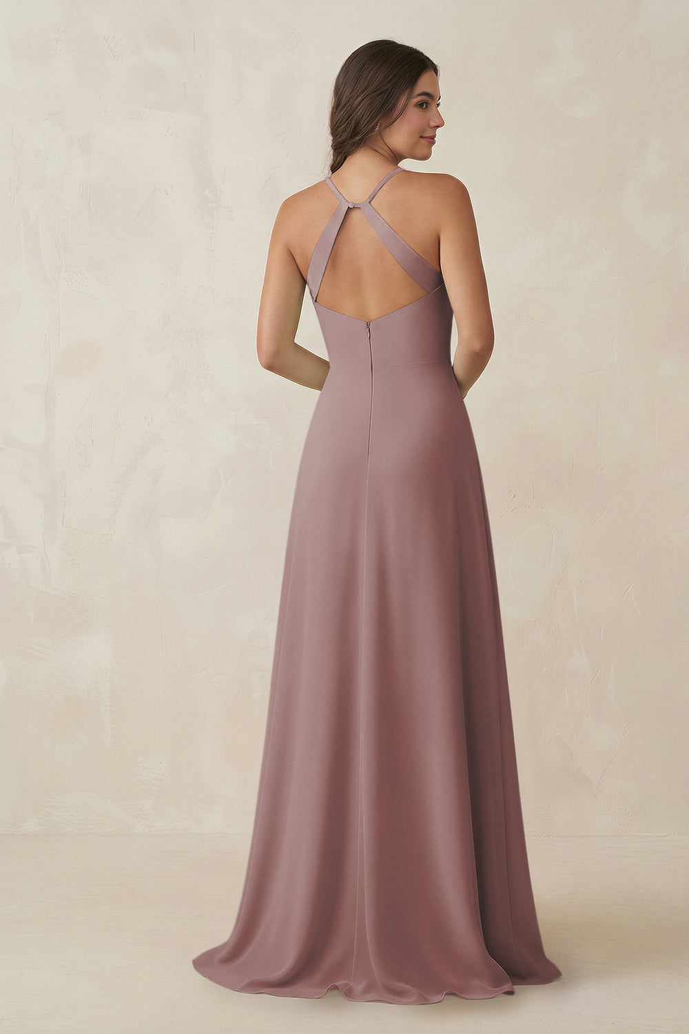 Ruched Sheath Chiffon Bridesmaid Dress in Dusty Rose