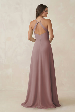 Dusty Rose Ruched Sheath Chiffon Bridesmaid Dress (2) | KISSBRIDAL