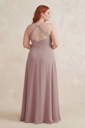 Dusty Rose Ruched Sheath Chiffon Bridesmaid Dress (2) | KISSBRIDAL
