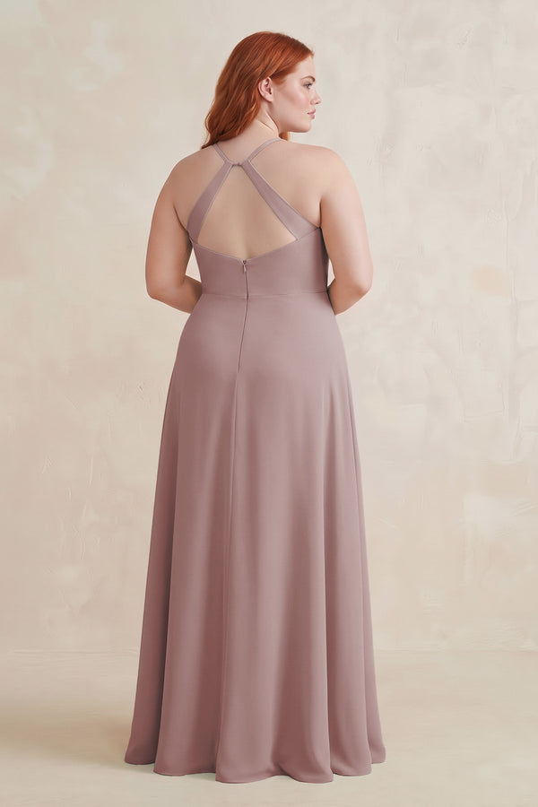 Dusty Rose Ruched Sheath Chiffon Bridesmaid Dress (2) | KISSBRIDAL