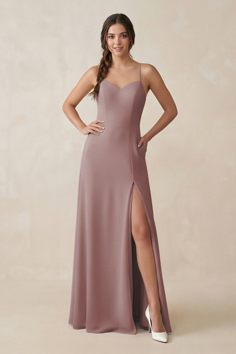 Ruched Sheath Chiffon Bridesmaid Dress in Dusty Rose
