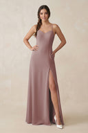 Dusty Rose Ruched Sheath Chiffon Bridesmaid Dress | KISSBRIDAL