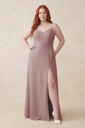 Dusty Rose Ruched Sheath Chiffon Bridesmaid Dress | KISSBRIDAL