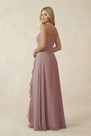 Dusty Rose Ruffled Hem A-Line Chiffon Bridesmaid Dress (2) | KISSBRIDAL