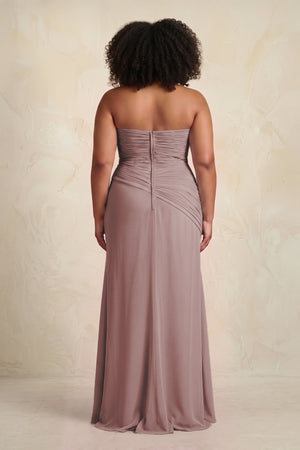 Dusty Rose Sheath Chiffon Strapless Pleated Bridesmaid Dress (4) [sizeplus] | KISSBRIDAL