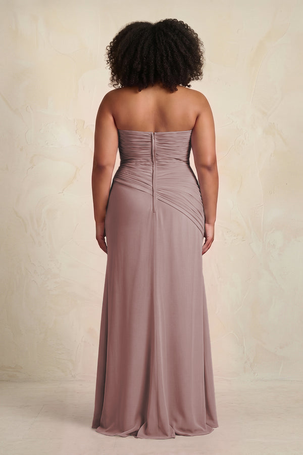 Dusty Rose Sheath Chiffon Strapless Pleated Bridesmaid Dress (4) [sizeplus] | KISSBRIDAL