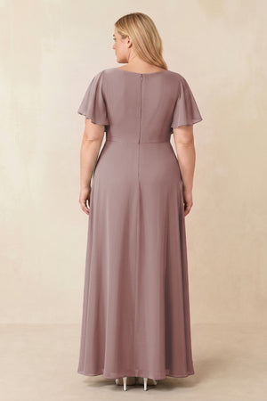 Dusty Rose Short Sleeves Bateau A-Line Chiffon Bridesmaid Dress (2) [sizeplus] | KISSBRIDAL