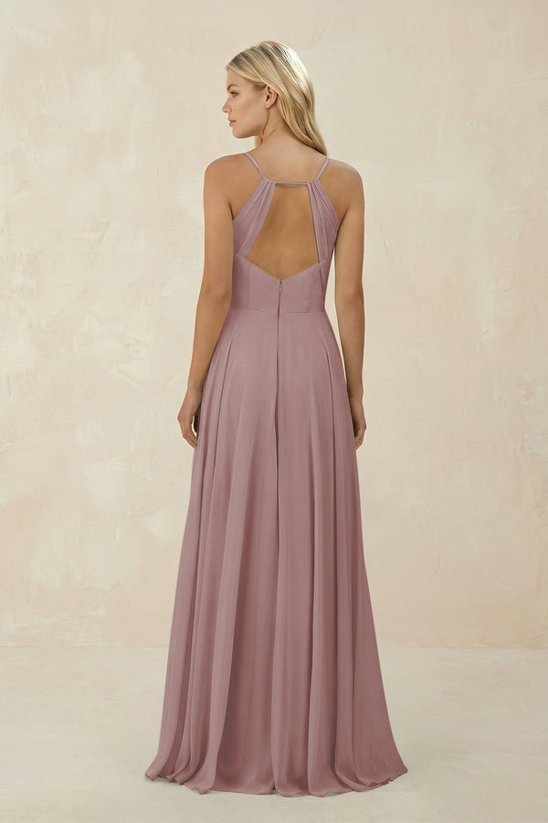 Dusty Rose Spaghetti Strap A-Line Chiffon Bridesmaid Dress (2) | KISSBRIDAL