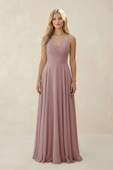 Dusty Rose Spaghetti Strap A-Line Chiffon Bridesmaid Dress | KISSBRIDAL