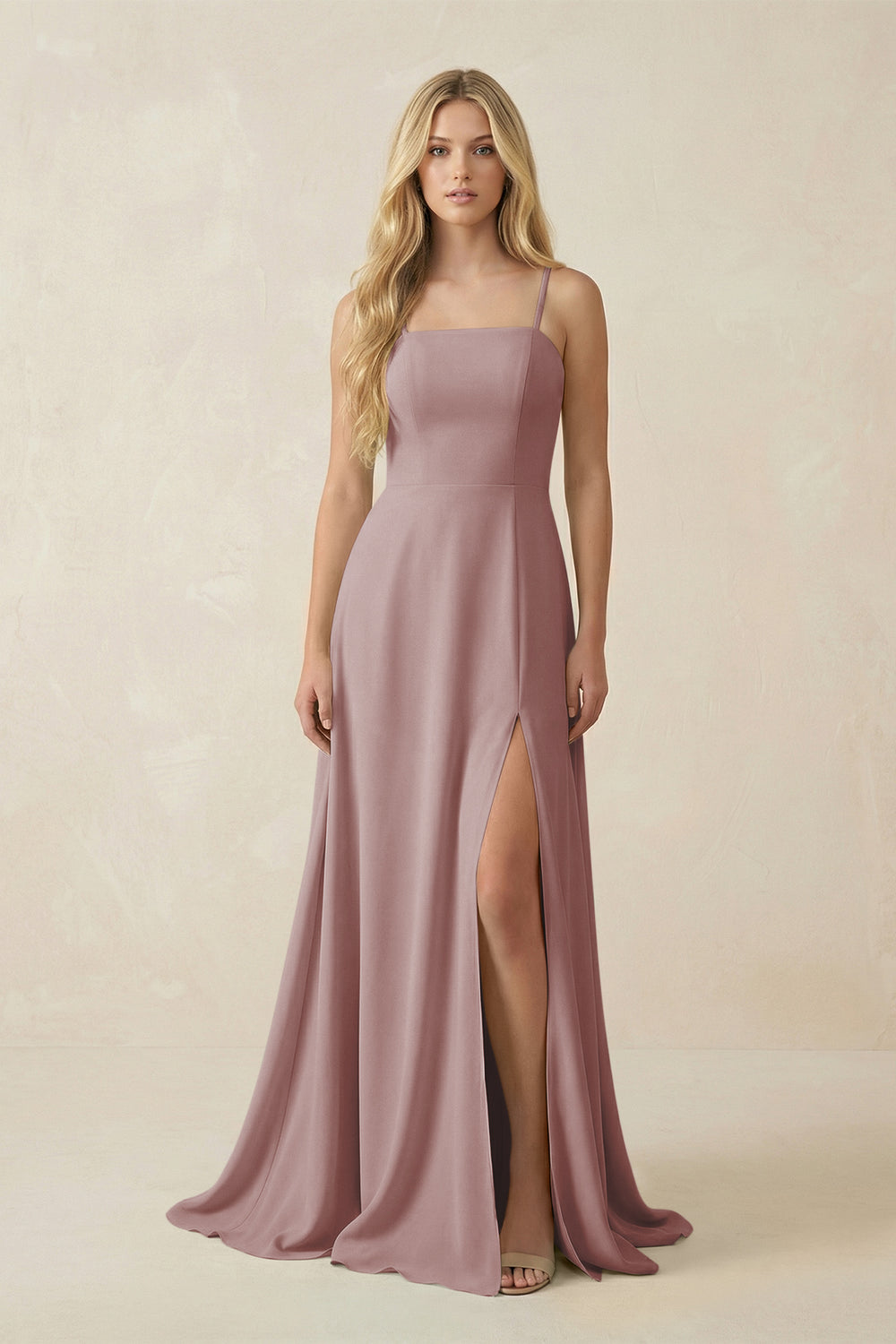 Spaghetti Strap Chiffon A-Line Bridesmaid Dress in Dusty Rose
