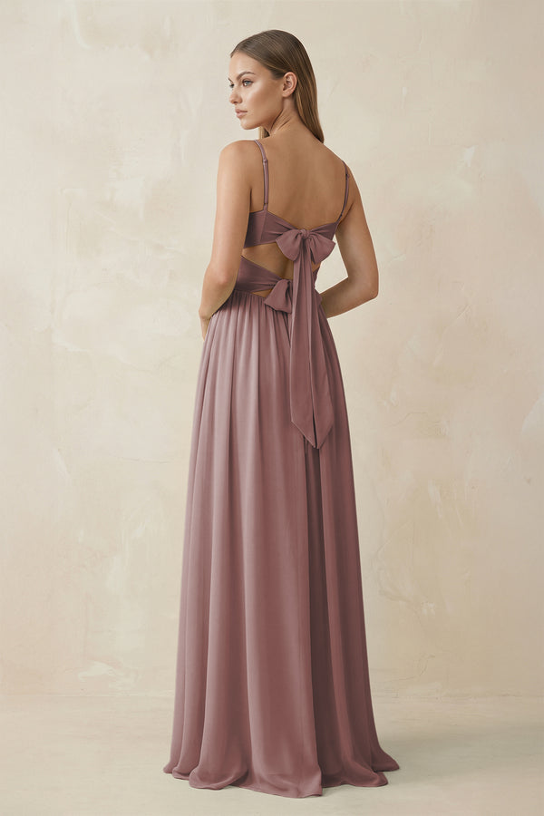 Dusty Rose Spaghetti Strap Pleated A-Line Chiffon Bridesmaid Dress (2) | KISSBRIDAL