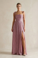 Dusty Rose Spaghetti Strap Sequined A-Line Pleated Bridesmaid Dress | KISSBRIDAL