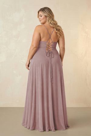 Dusty Rose Spaghetti Straps Chiffon A-Line Bridesmaid Dress (2) [sizeplus] | KISSBRIDAL