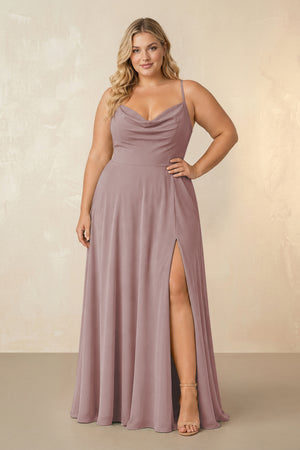 Dusty Rose Spaghetti Straps Chiffon A-Line Bridesmaid Dress [sizeplus] | KISSBRIDAL