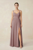 Dusty Rose Sweetheart A-Line Chiffon Bridesmaid Dress with Slit in Dusty Rose | KISSBRIDAL