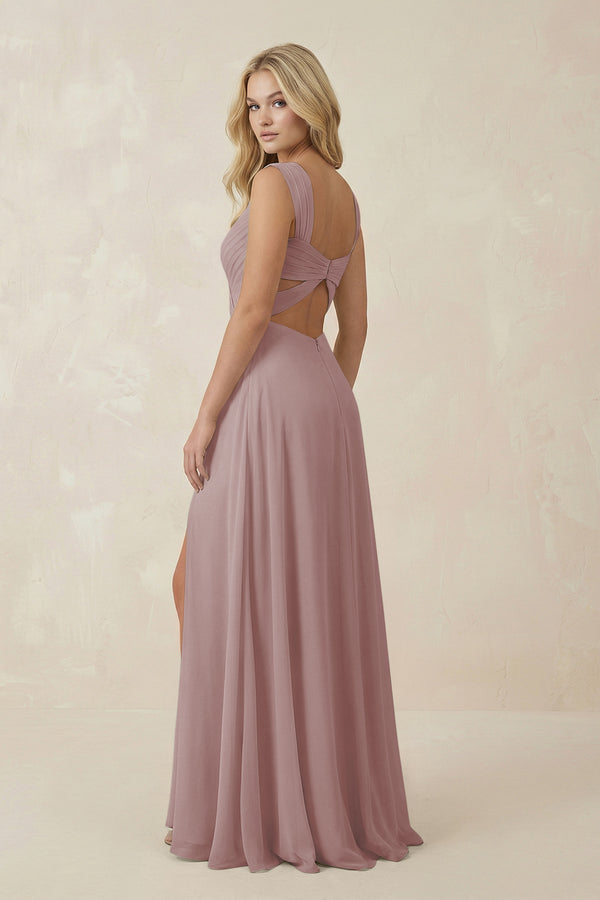 Dusty Rose Sweetheart A-Line Chiffon Long Bridesmaid Dress (2) | KISSBRIDAL