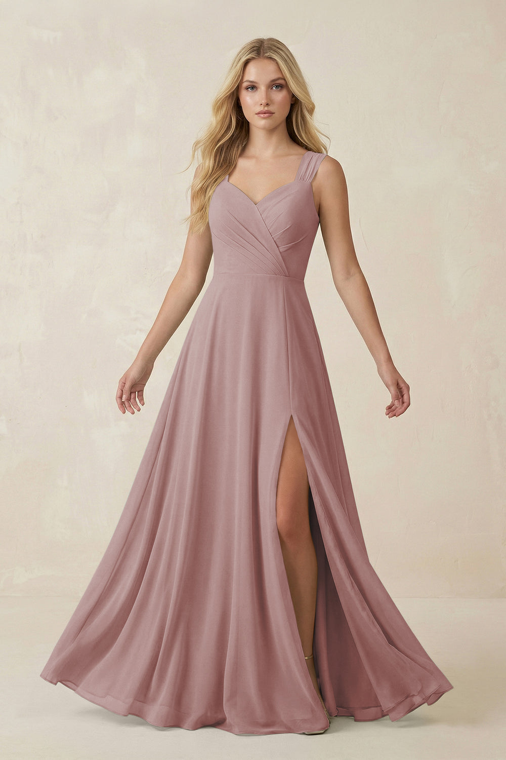 Sweetheart A-Line Chiffon Long Bridesmaid Dress in Dusty Rose