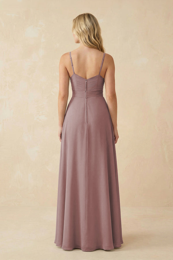 Dusty Rose Sweetheart A-Line Pleated Chiffon Bridesmaid Dress (2) | KISSBRIDAL