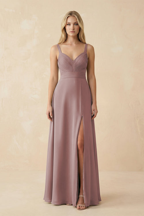 Dusty Rose Sweetheart A-Line Pleated Chiffon Bridesmaid Dress | KISSBRIDAL