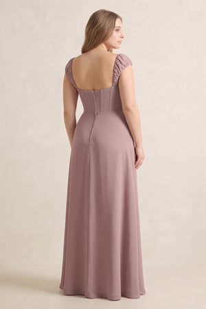 Dusty Rose Sweetheart Corset A-Line Chiffon Bridesmaid Dress (2) [sizeplus] | KISSBRIDAL